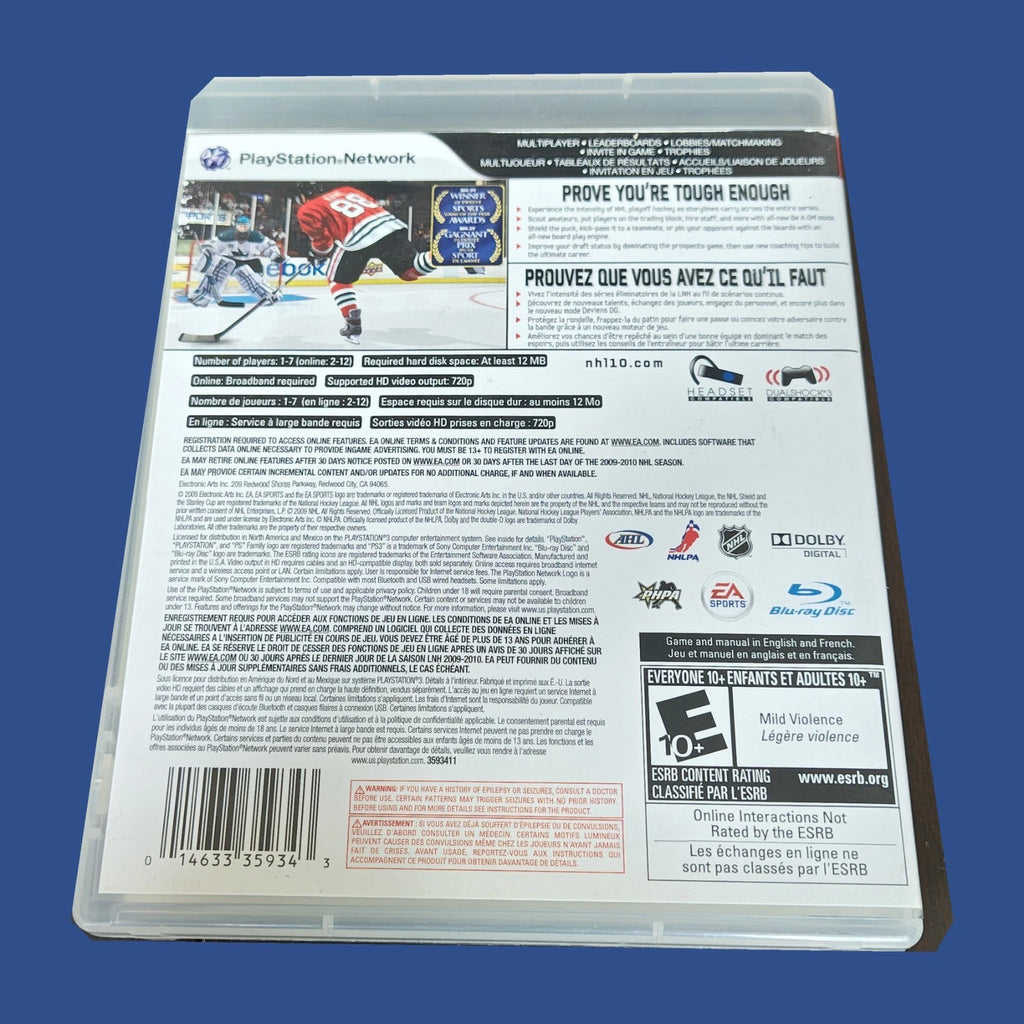 NHL 10 — dos du boîtier