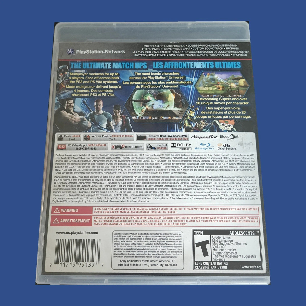 PlayStation All-Stars Battle Royale — dos du boîtier